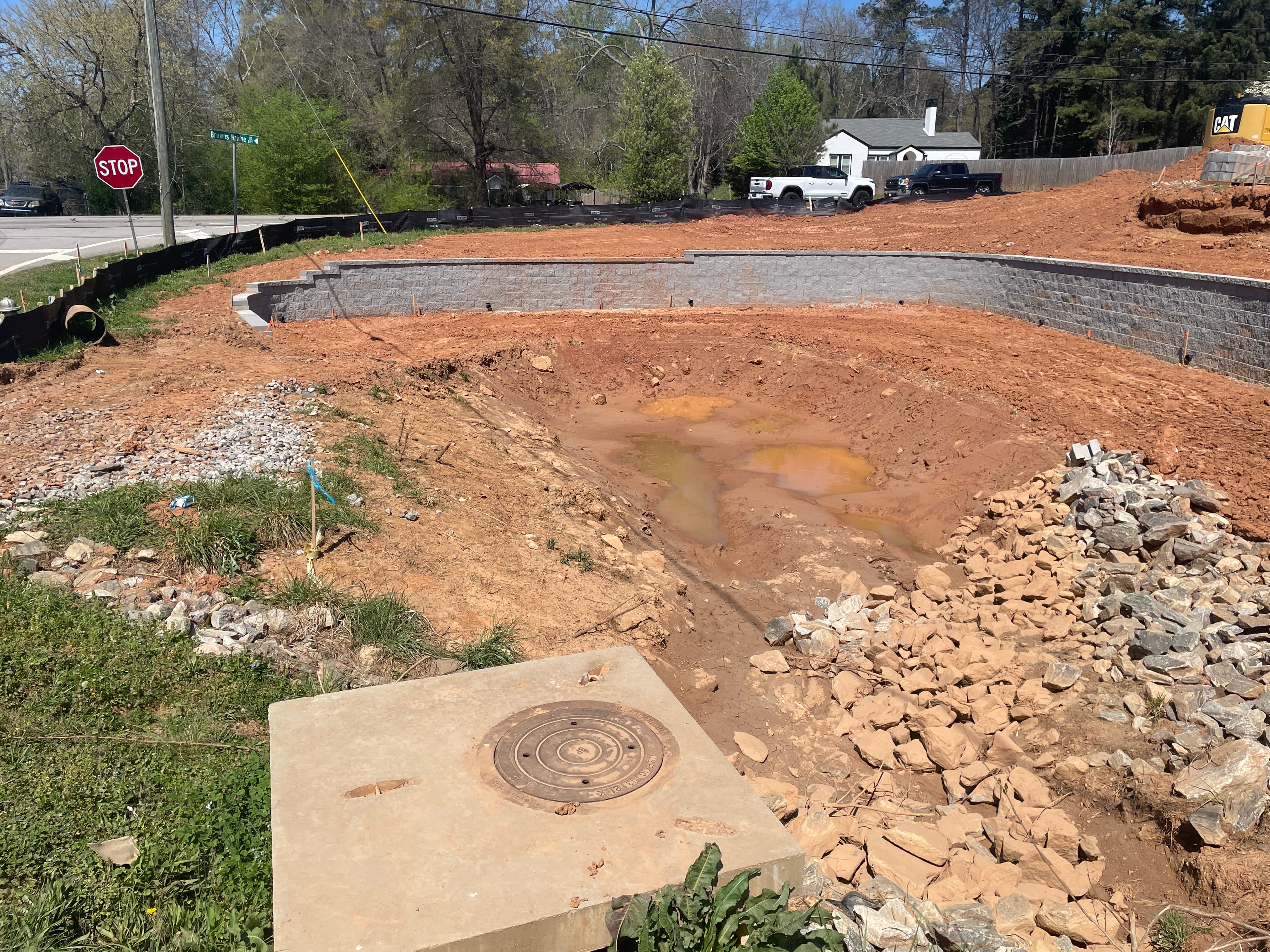 Detention pond grading and land disturbance for stormwater management in Northeast Georgia